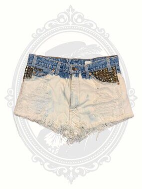Levi’s 517 Studded Distressed Cutoff Shorts W33 Festival Punk High Waist Denim